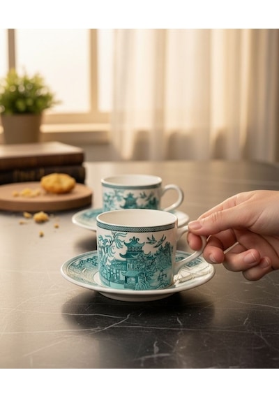 2 Kişilik Double Zenara Kahve Fincanı-5817 Yeşil