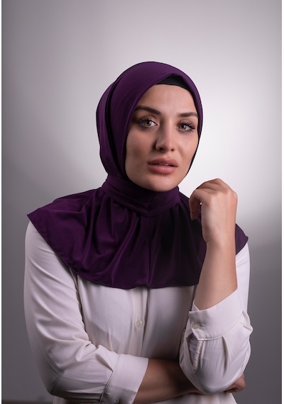 Hürrem Bone Mürdüm Pratik Hazır Geçmeli Tesettür Eşarp Sandy Kumaş Arkadan Çı Mürdüm