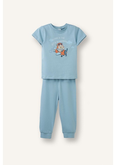 Defacto 2li Mavi Baskılı Kısa Kollu Pijama Takımı Erkek Bebek H5629a526aube526 Mavi-be526