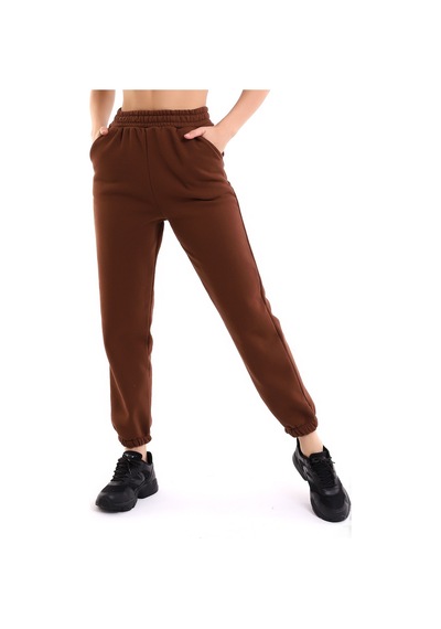 Winmoda34 Jogger Bol Kesim Kalın 3 İplik Şardonlu Eşofman Altı Kadın Kahverengi