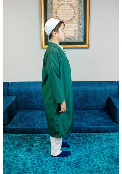 Yeşil Buhara Yaka Namaz Elbisesi Erkek Çocuk Cübbe Yeşil