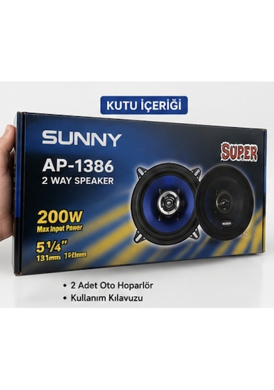 Sunny Ap-1386 13cm 200w Oto Hoparlör Çiftli 2 Way Araç Speaker