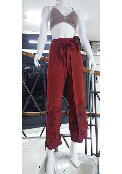 Eren Style Otantik Nakış İşlemeli Harem Şalvar Bulmaca Pantolon 103 Cm -8719 Kiremit