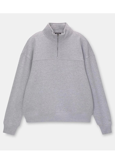 Etiler Collection Oversize Yarım Farmuarlı Yakalı Basic Sweatshirt - Gri