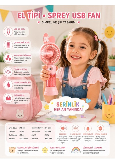 Glr K03 Taşınabilir Sulu El Fanı, Mini Buharlı Vantilatör, Type-c Şarjlı Seyahat Fanı
