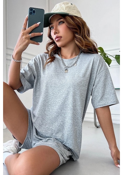 Uyguntarz Unisex Pamuklu Penye Şort Takım Gri