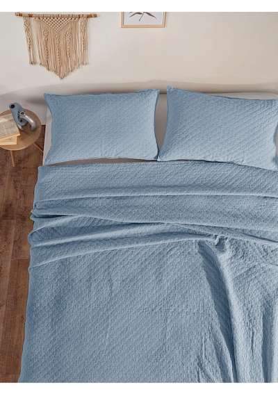 BedLine Cambrıdge Yatak Örtüsü Seti Çift Kişilik Mavi Kutulu Mavi