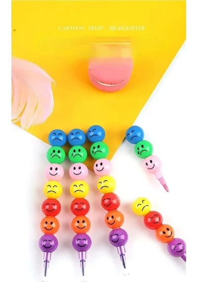 Özel Seri İlkokul Okul Öğrenci Renkli Hafif Eğlenceli Emoji Yüzlü Yumurtlayan Mini Kalem 4'lü Set