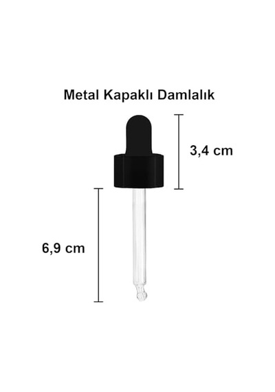 50 Ml Metal Kapaklı Damlalık Dropper Şişesi Serum 50 Cc Cam Şişe 6 Adet Siyah Kapak, Şeffaf