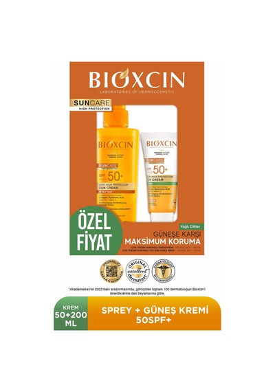 Bioxcin Suncare Kuru Yağlı Ciltler İçin Krem Spf50 50 Ml + Sprey 200 Ml - Kofre