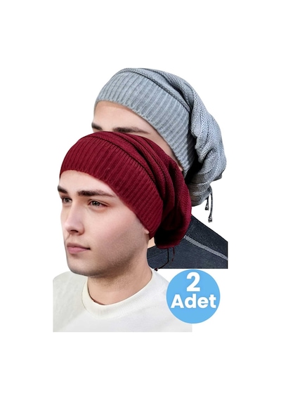 Uniquetrenders 2'li Erkek Kışlık Triko Örgü Bere Ve Boyunluk Gri-bordo