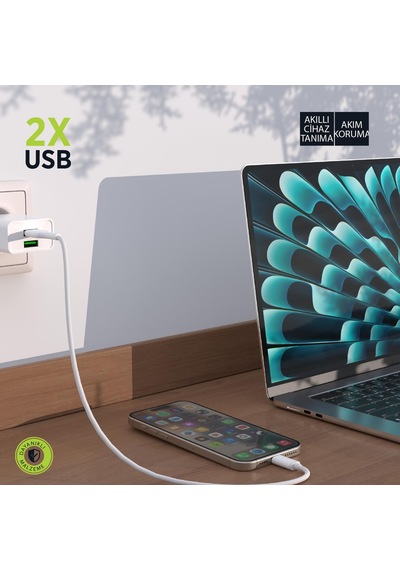 Polosmart Psm134 2a Çift Usb Şarj Adaptörü Akıllı Tanıma Hızlı Şarj Başlığı 10w Beyaz