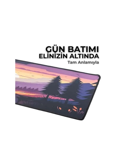 Büyük Oyuncu Mouse Pad 300x700 Mm, Günbatımı Temalı Mikro Kumaş Yüzeyli Desenli Mousepad, Kaymaz Kauçuk Tabanl