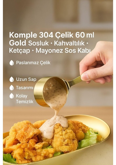 Komple 304 Çelik 60 Ml Gold Sosluk Kahvaltılık Ketçap Mayonez Sos Kabı Cin632sr Çok Renkli