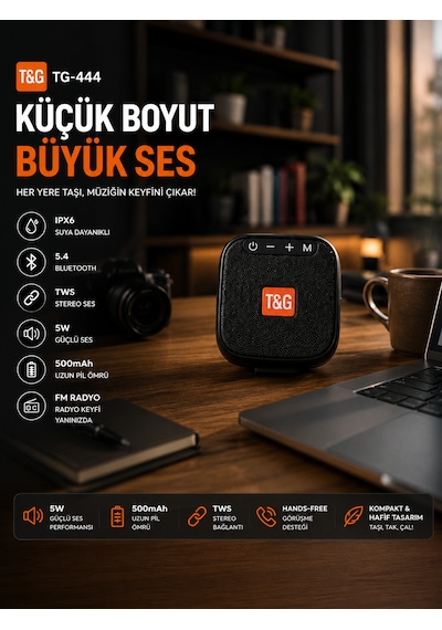 Kenly Tg-444 Bluetooth Hoparlör 5w Ipx6 Suya Dayanıklı Taşınabilir Kablosuz Speaker Fm Radyo Usb/tf Kart Tws Bisiklet Uyumlu