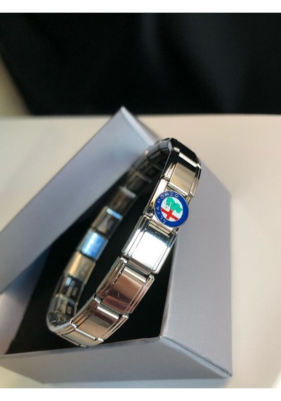 Erkek Kadın Çelik Bileklik - Alfa Romeo Logo Model Italy Nomi Charm Gümüş