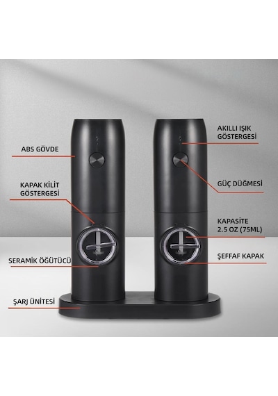 Mioji SG2 Yeni Nesil 600 mAh Şarj Üniteli Işıklı Tuz Karabiber Değirmeni Mioji SG2 Yeni Nesil 600 mAh Şarj Üniteli Işıklı Tuz Karabiber Değirmeni