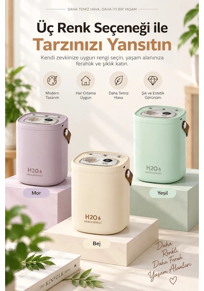 Exenar - Yeşil - Şarjlı Ultrasonic Hava Nemlendirici Buhar Makinesi 1500ml Şarjlı Buhurdanlık