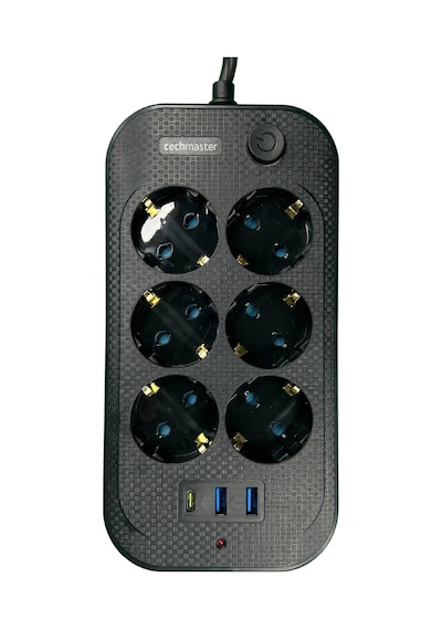 Techmaster 2 Usb + Type-C Akım ve Çocuk Korumalı 6lı Priz 2mt