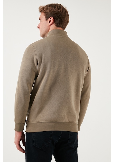 Buratti Pamuklu Regular Fit Yarım Fermuarlı Dik Yaka Erkek Sweat 59052592 Vizon Yeşili
