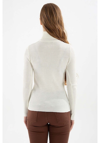 Fashion Friends Kadın Fitilli Balıkçı Yaka Kazak 23k0288k1 Ekru