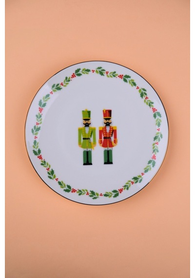 Tabak Evi Porselen Altın Yaldızlı Kurşun Asker Pasta Tabağı 20,50cm Tekli Çok Renkli
