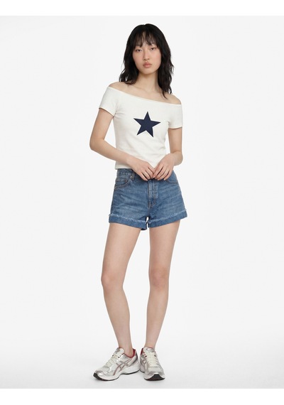 Koton Pamuklu Düğmeli Normal Bel Katlı Paça Mini Denim Şort Orta İndigo 6sal40231md