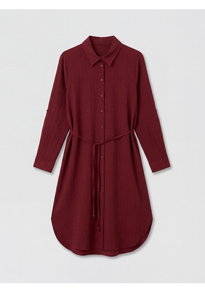 Lcw Everyday Bordo Oversize Gofre Kadın Gömlek Tunik