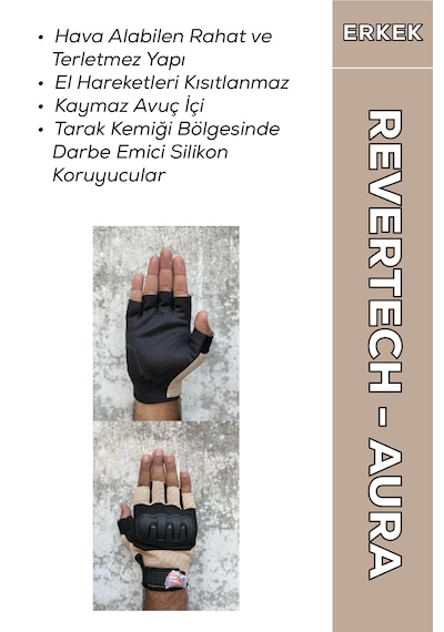 Revertech Aura Krem / Yarım Parmak - Kaymaz Avuç İçi Özellikli Motosiklet Eldiveni Erkek