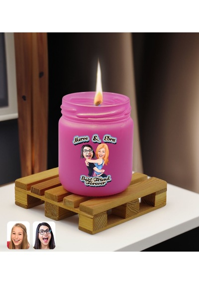BK Gift Kişiye Özel DTF Best Friend Karikatürlü Kokulu Mum – Pembe -
