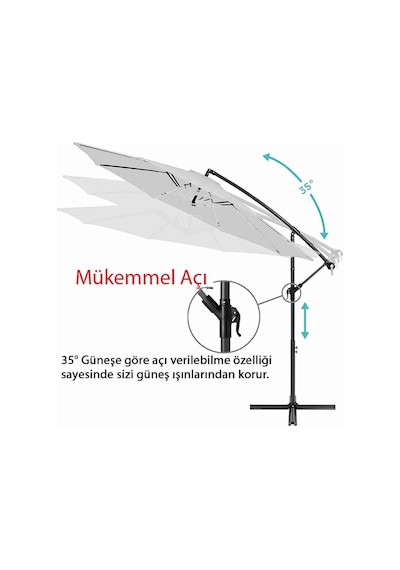 3 Mt 8 Kaburga Full Demir 21 Kg Gri Bahçe Şemsiyesi