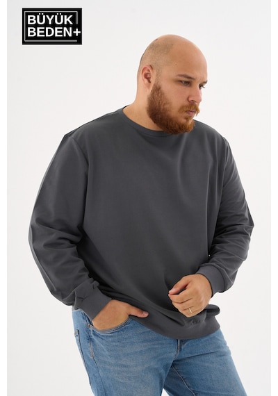 Superlife Erkek Büyük Beden Bisiklet Yaka İnce Sweatshirt Regular Fit %64 Pamuklu Spr26bsw956 Gri