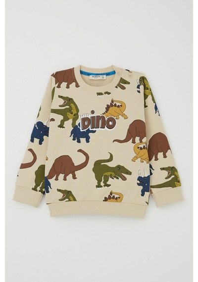 Breeze Erkek Çocuk Eşofman Takımı Kükreyen Dinozorlar Desenli 1.5-5 Yaş, Krem Krem