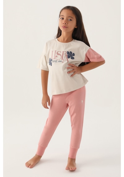 U.s. Polo Assn Lisanslı Rose Bej Kız Çocuk Pijama Takımı 5274-43161 Bej