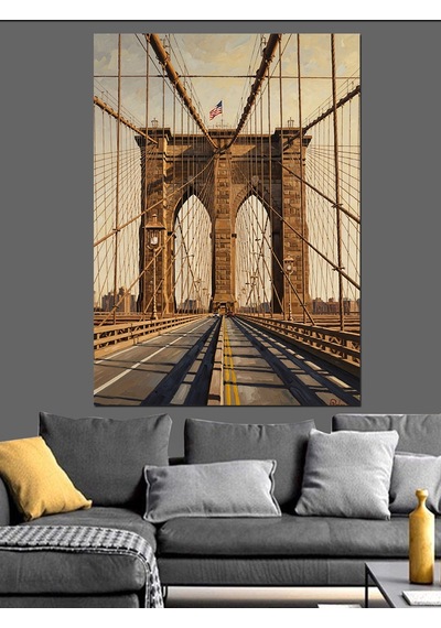 Ahşap Tablo Brooklyn Köprüsü Ve Şehir Yolu