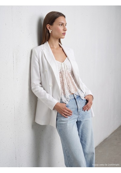 Dilvin 60815 Lyocell Karışımlı Blazer Ceket-beyaz