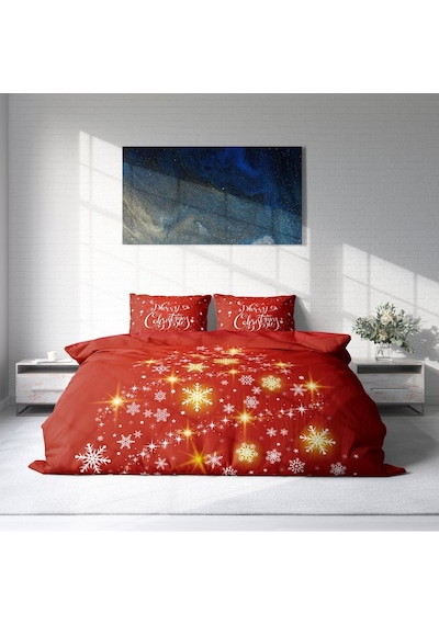 Monohome Yılbaşı Süsü Merry Christmas 3D  Çift Kişilik  Nevresim Takımı Kırmızı