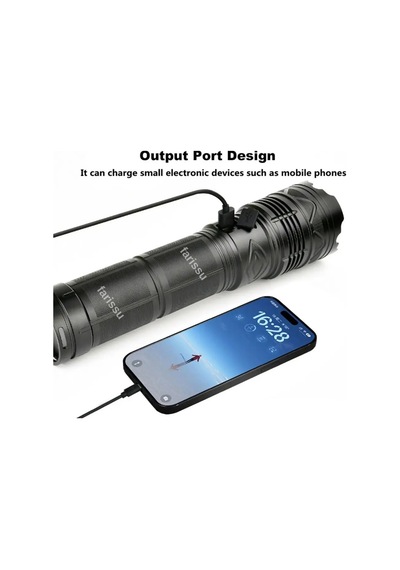150w Süper Parlak El Feneri 3000m Menzil, 30.400mah, Şarj Edilebilir, Su Geçirmez Alüminyum Gövde Siyah