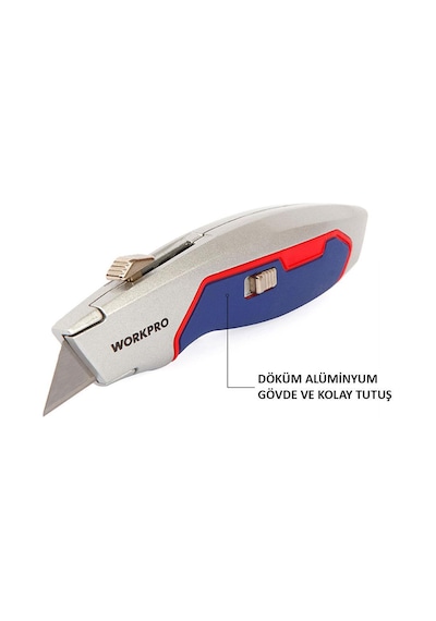 Workpro Wp213011 Ağır Hizmet Alüminyum Gövde Geri Çekilebilir Rötuş Maket Bıçağı + 3 Adet Yedek Bıçak