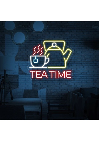Tea Tıme Yazılı Ve Şekilli Neon Tabela Çok Renkli