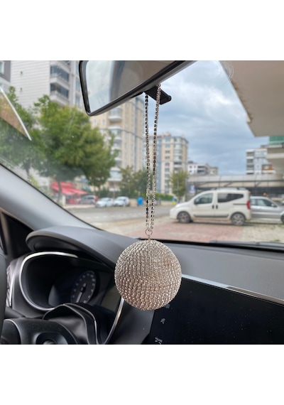 Kristal Taşlı Disko Topu Dikiz Ayna Süsü Küçük 6cm Gümüş