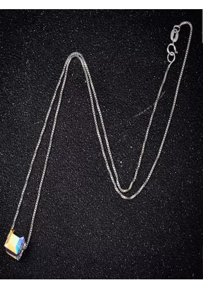 Brezza Lusso Jewelry Gümüş Swarovski Taşlı Kadın Küp Gümüş Kolye 45 CM