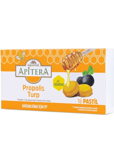 Apitera Doğal Bal, Turp, Kurkumin, C Vitamini Ve Propolis İçeren Takviye Edici 16 Lı Boğaz Pastili