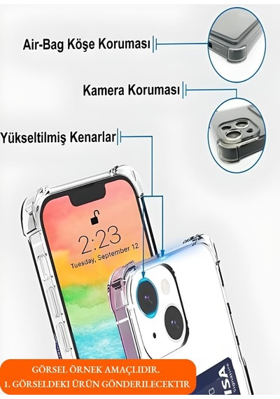 İphone 16 Uyumlu Kamera Korumalı Kartlıklı Köşeleri Airbag Tasarımlı Darbe Önleyici Siyah