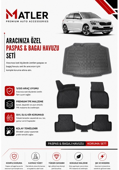 Skoda Kamiq 2023 Model 4d Ekstra Havuzlu Paspas Ve Bagaj Havuzu Set