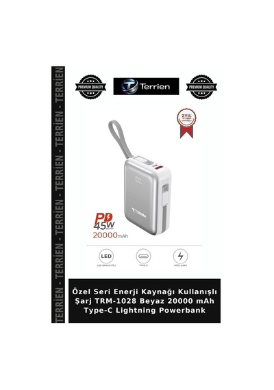 Özel Seri Enerji Kaynağı Kullanışlı Şarj Trm-1028 Beyaz 20000 Mah Type-c Lightning Powerbank Çok Renkli