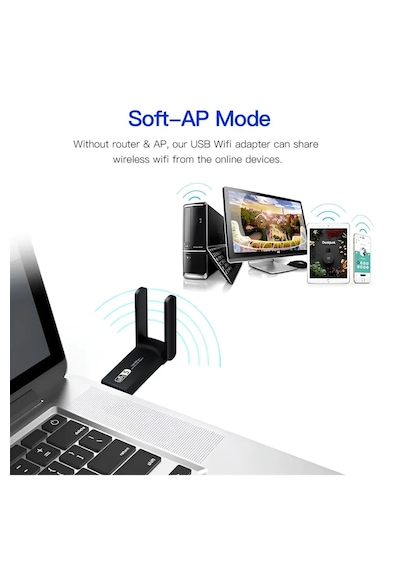 Nivego Ac1300 Mbps Usb 3.0 Adaptör Çift Anten Kablosuz Wifi Alıcı
