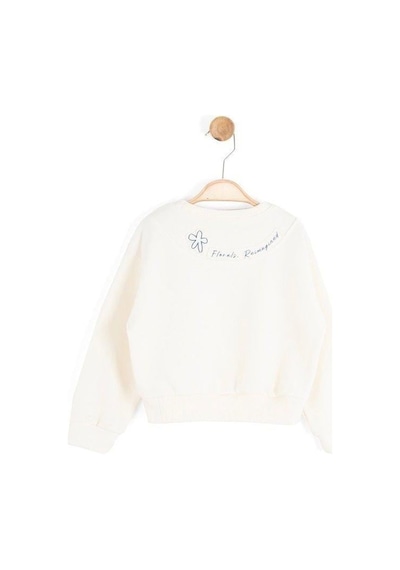 Kız Çocuk Çiçek Desenli Sweatshirt-16138 KREM