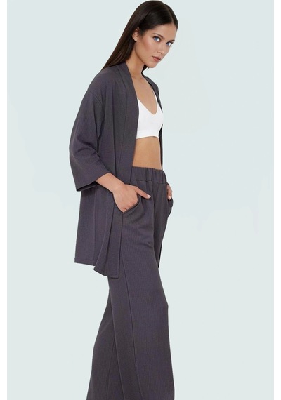 Ersefa Yazlık Kadın Kimono Pantolon Takım Rahat Şık Ve Çok Yönlü Trend T Füme