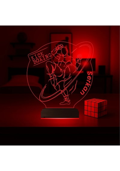 Luvivia Kick Box Boksör Hediye Kişiye Özel 3d Lamba - Masa Gece Lambası Şeffaf